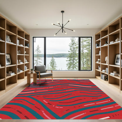 Crimson Teal Wavy Strokes Rug