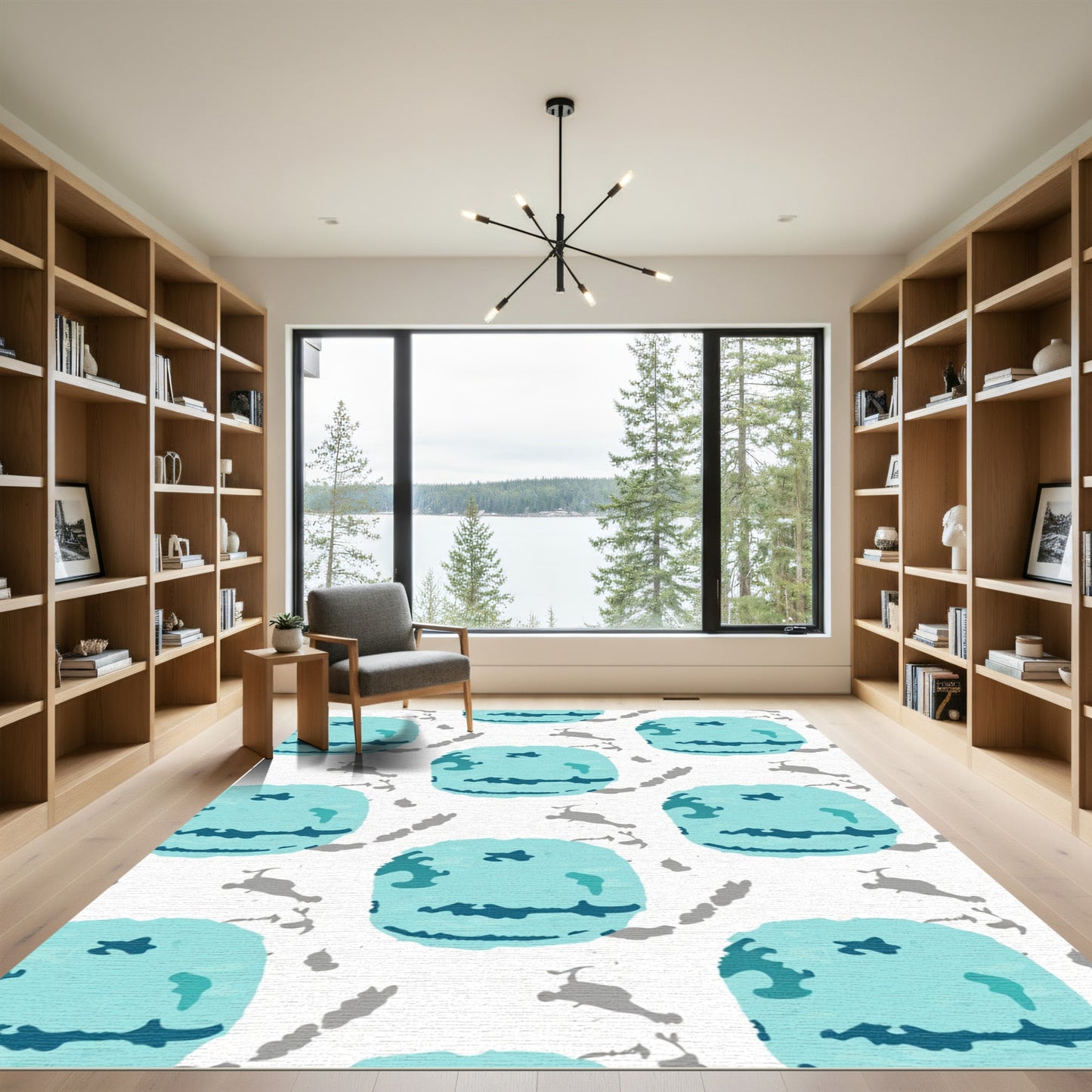 Aqua Blue Watercolor Circles Rug