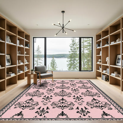 Elegant Blush Floral Damask Accent Rug