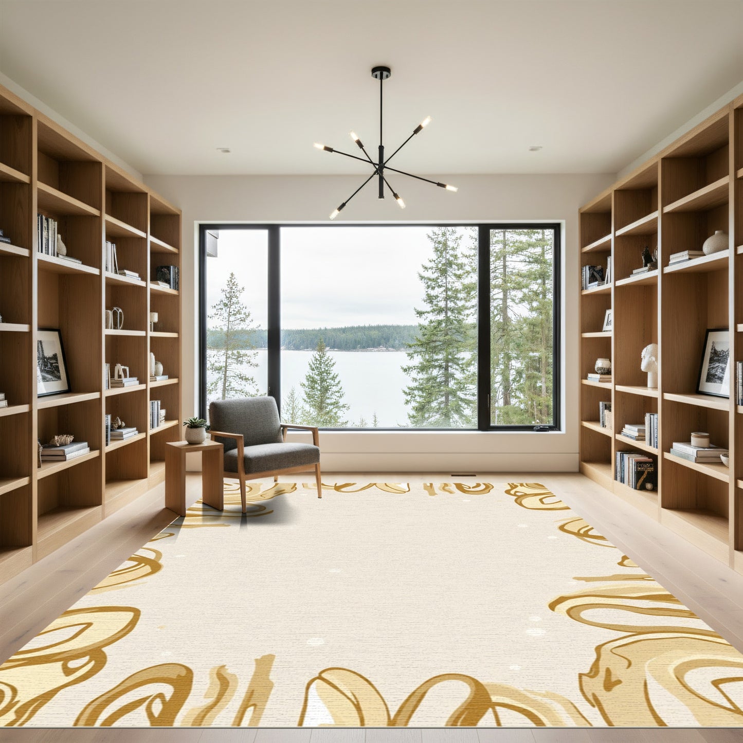 Golden Swirl Abstract Border Rug