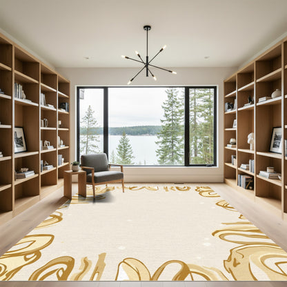 Golden Swirl Abstract Border Rug