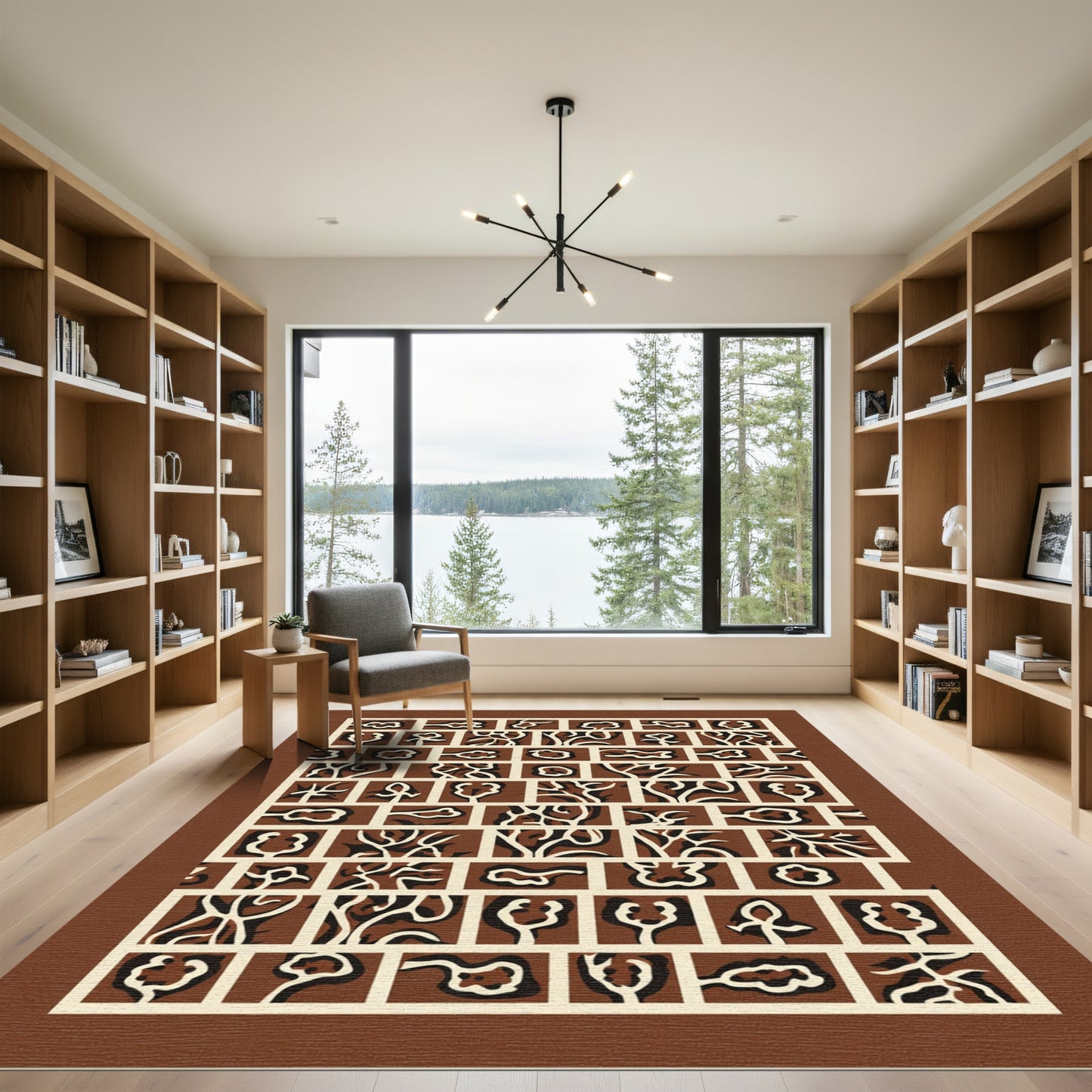 Brown Cream Abstract Organic Tile Rug
