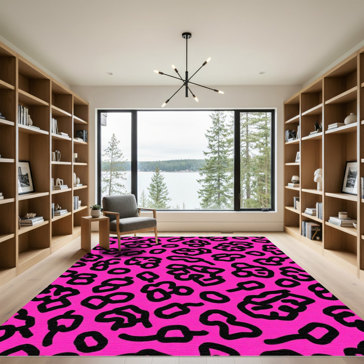 Hot Pink Black Abstract Animal Print Rug
