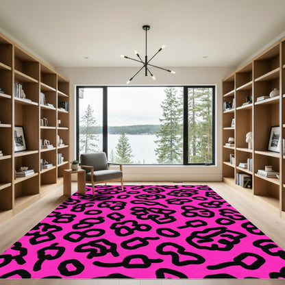 Hot Pink Black Abstract Animal Print Rug