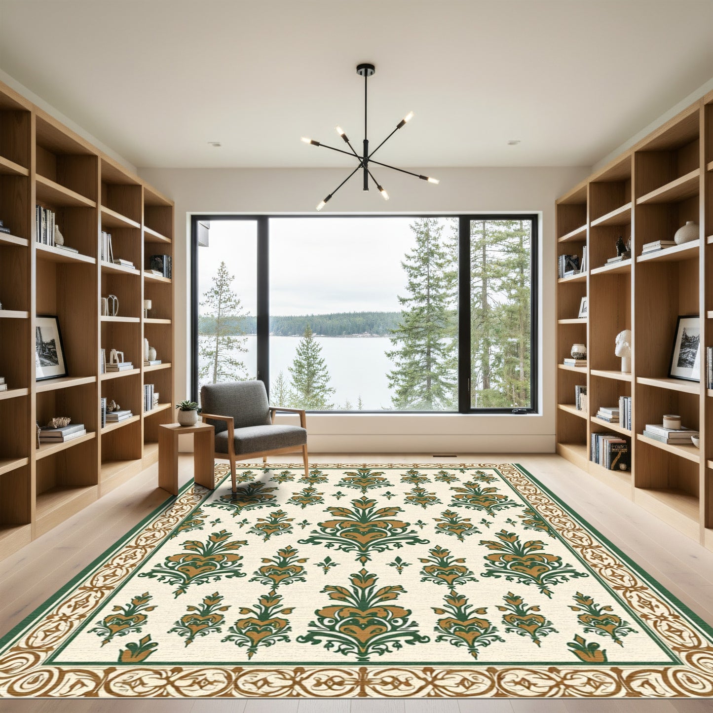 Ornamental Dark Green Golden Floral Rug