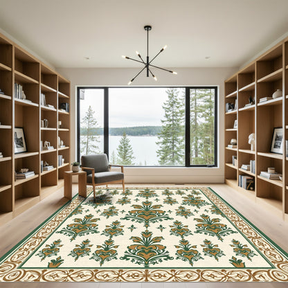 Ornamental Dark Green Golden Floral Rug