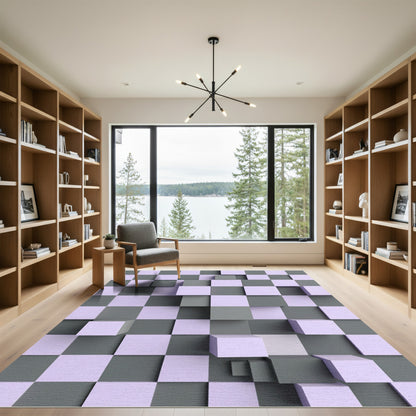 Soft Lavender Gray Cubic Grid Rug
