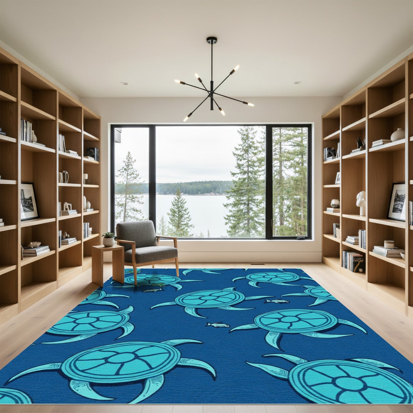 Aqua Turtle Sea Life Pattern Rug