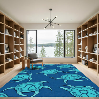 Aqua Turtle Sea Life Pattern Rug