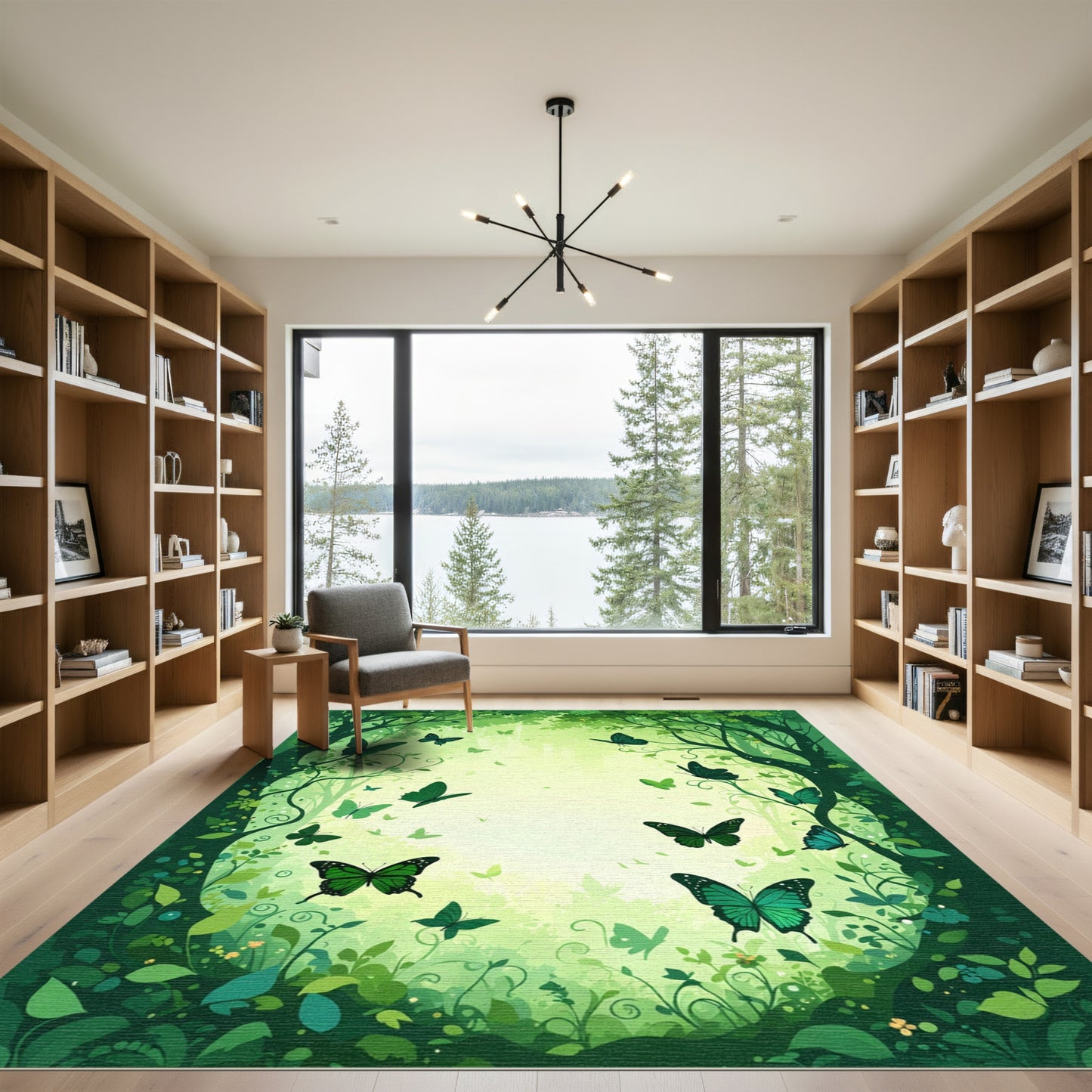 Enchanted Forest Green Butterfly Swarm Rug