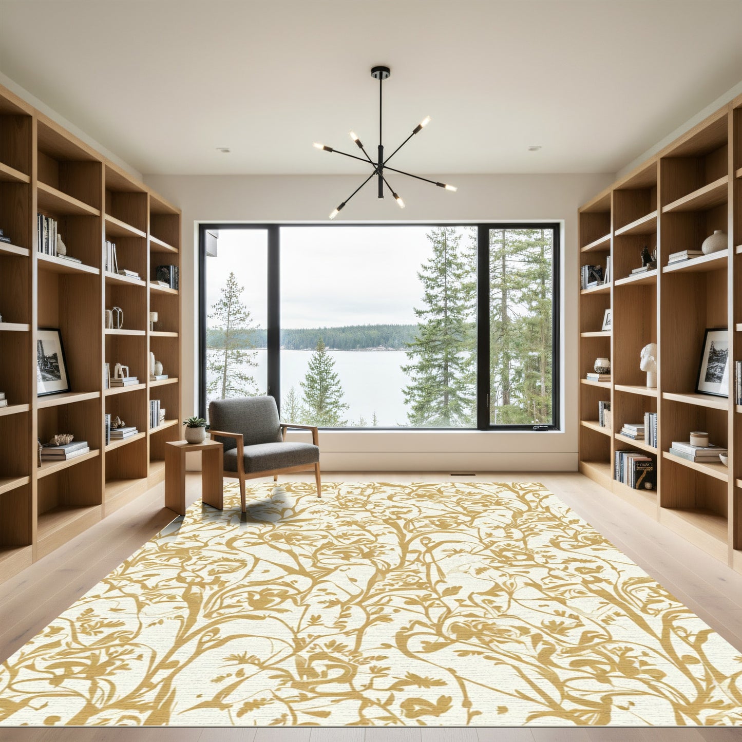 Golden Vine Floral Tapestry Rug