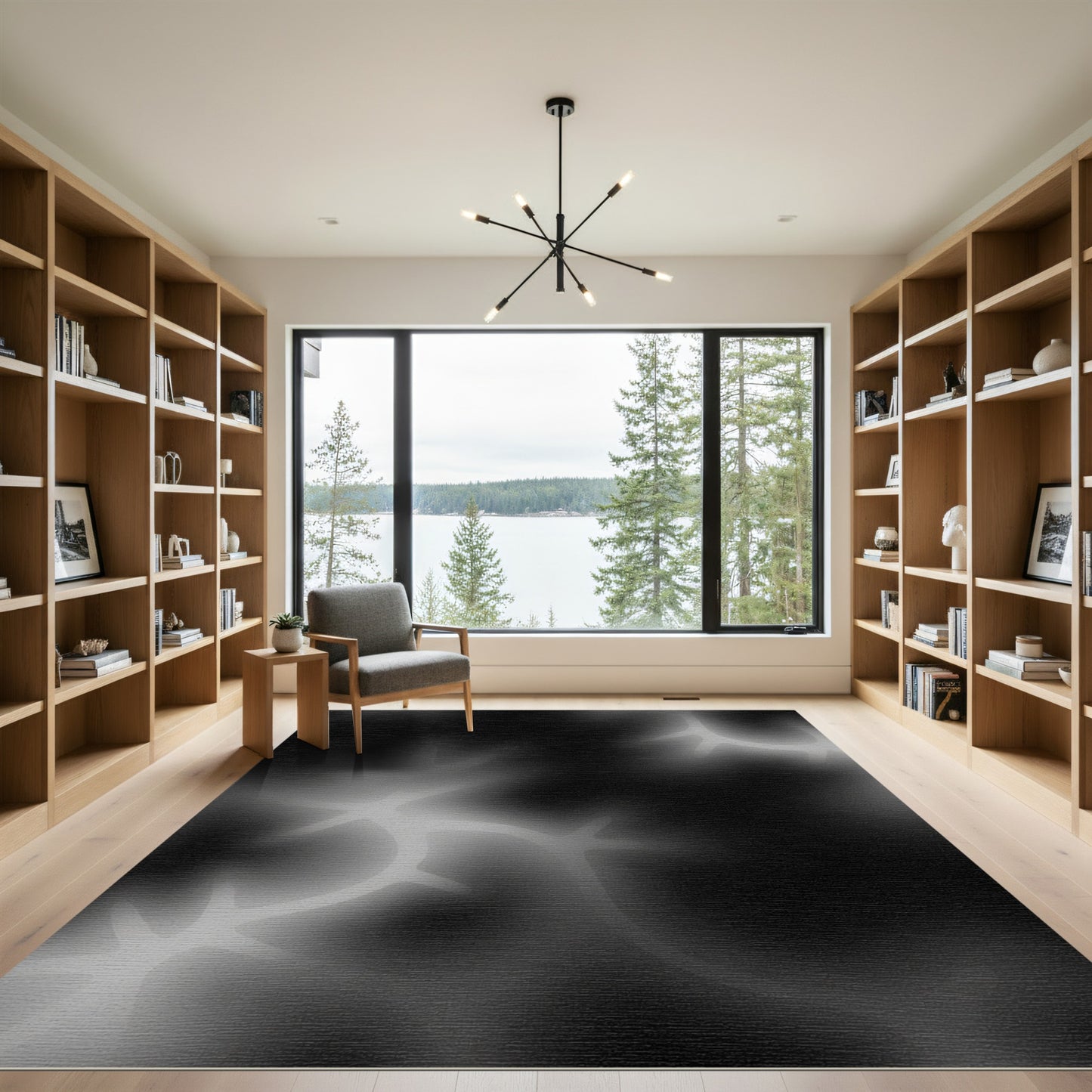 Abstract Black White Organic Swirl Rug