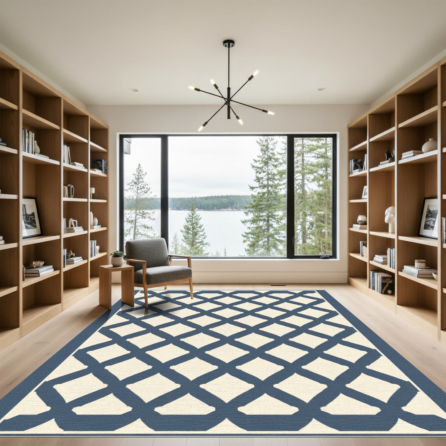 Navy Diamond Lattice Geometric Rug