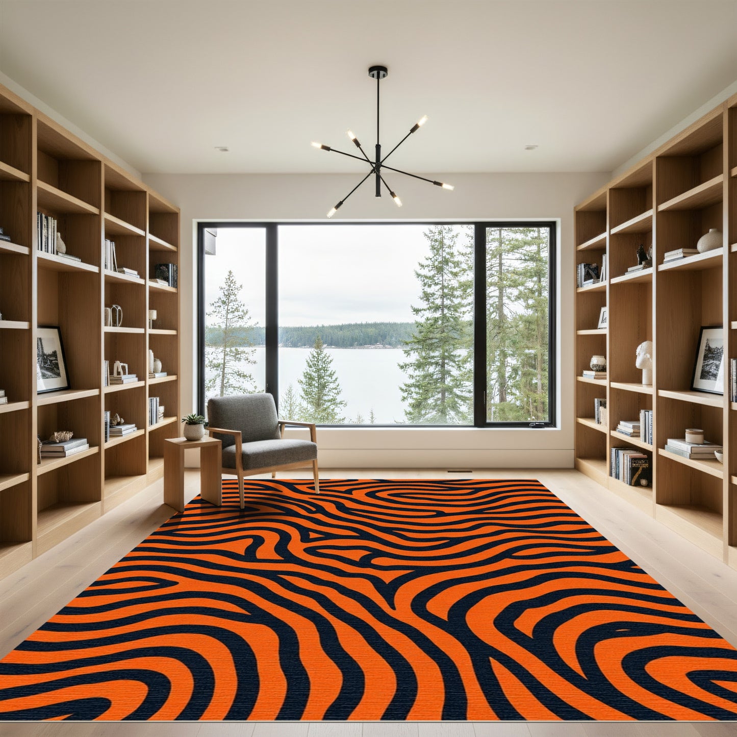 Bold Orange Black Wave Rug