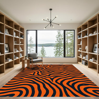 Bold Orange Black Wave Rug