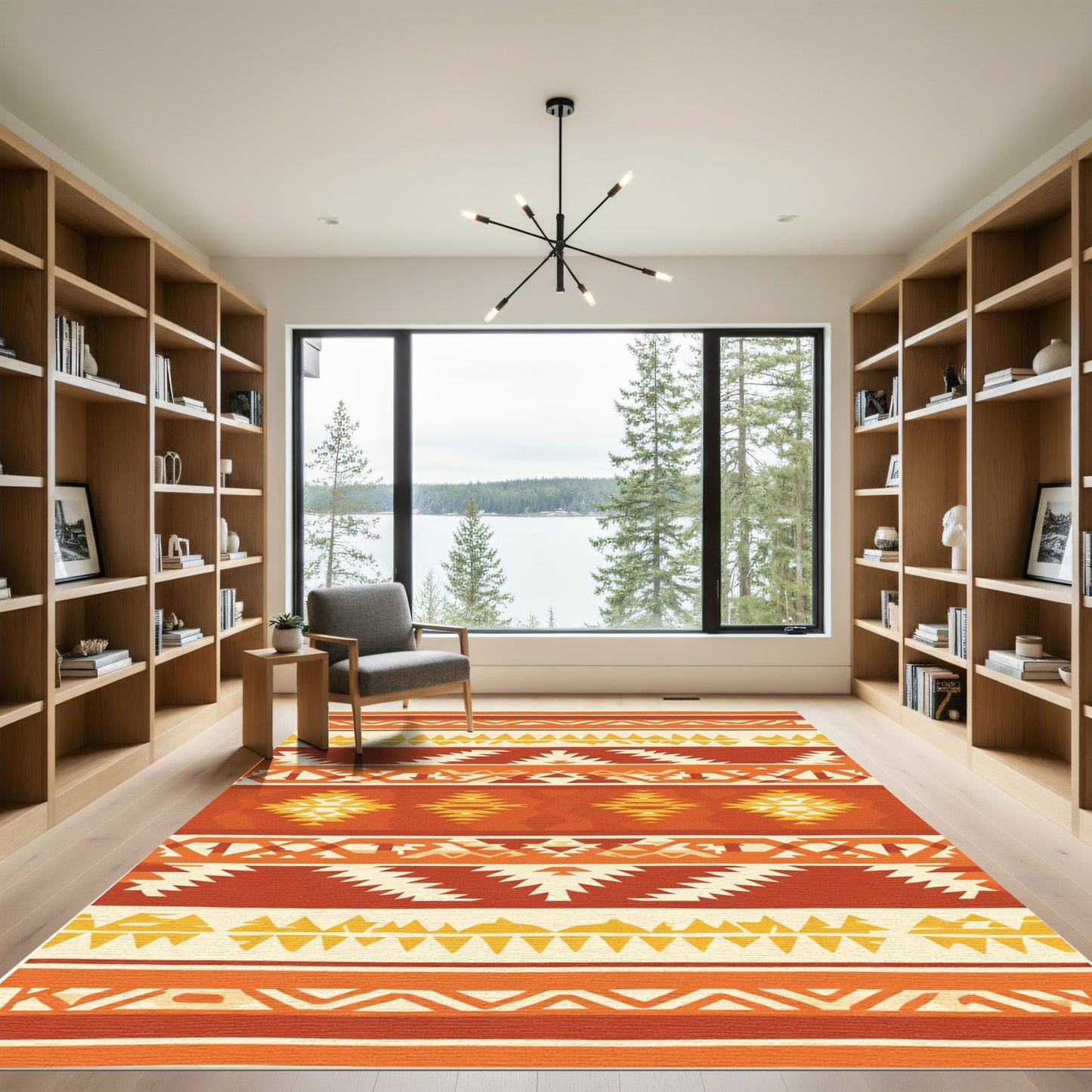 Rustic Earthy Red Geometric Bands Rug