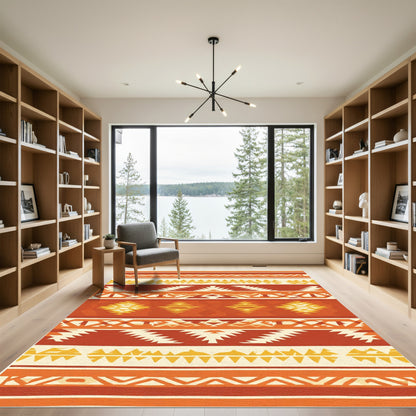 Rustic Earthy Red Geometric Bands Rug