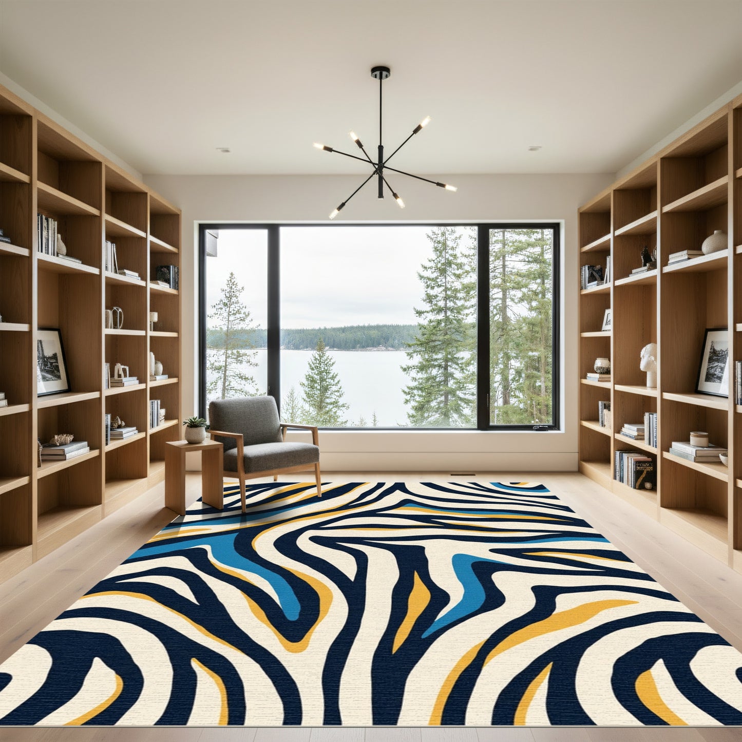 Bold Blue Yellow Zebra Stripe Rug