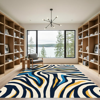 Bold Blue Yellow Zebra Stripe Rug
