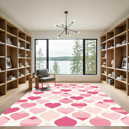Pink Hearts Geometric All Over Rug
