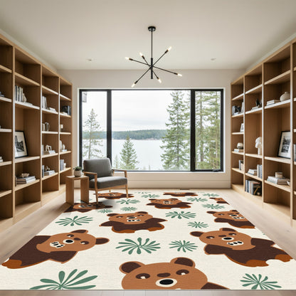 Brown Bear Sprouts Repeating Pattern Rug