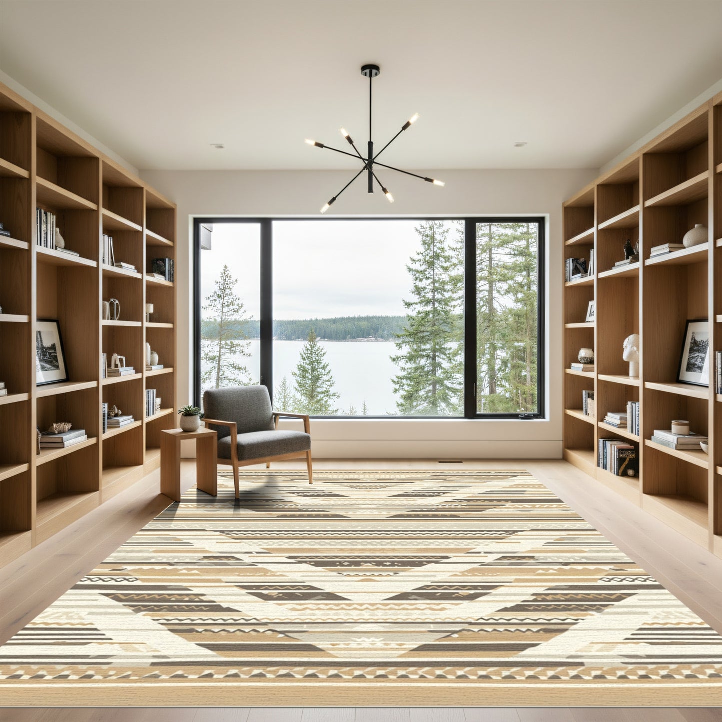 Neutral Earth Tone Geometric Chevron Rug