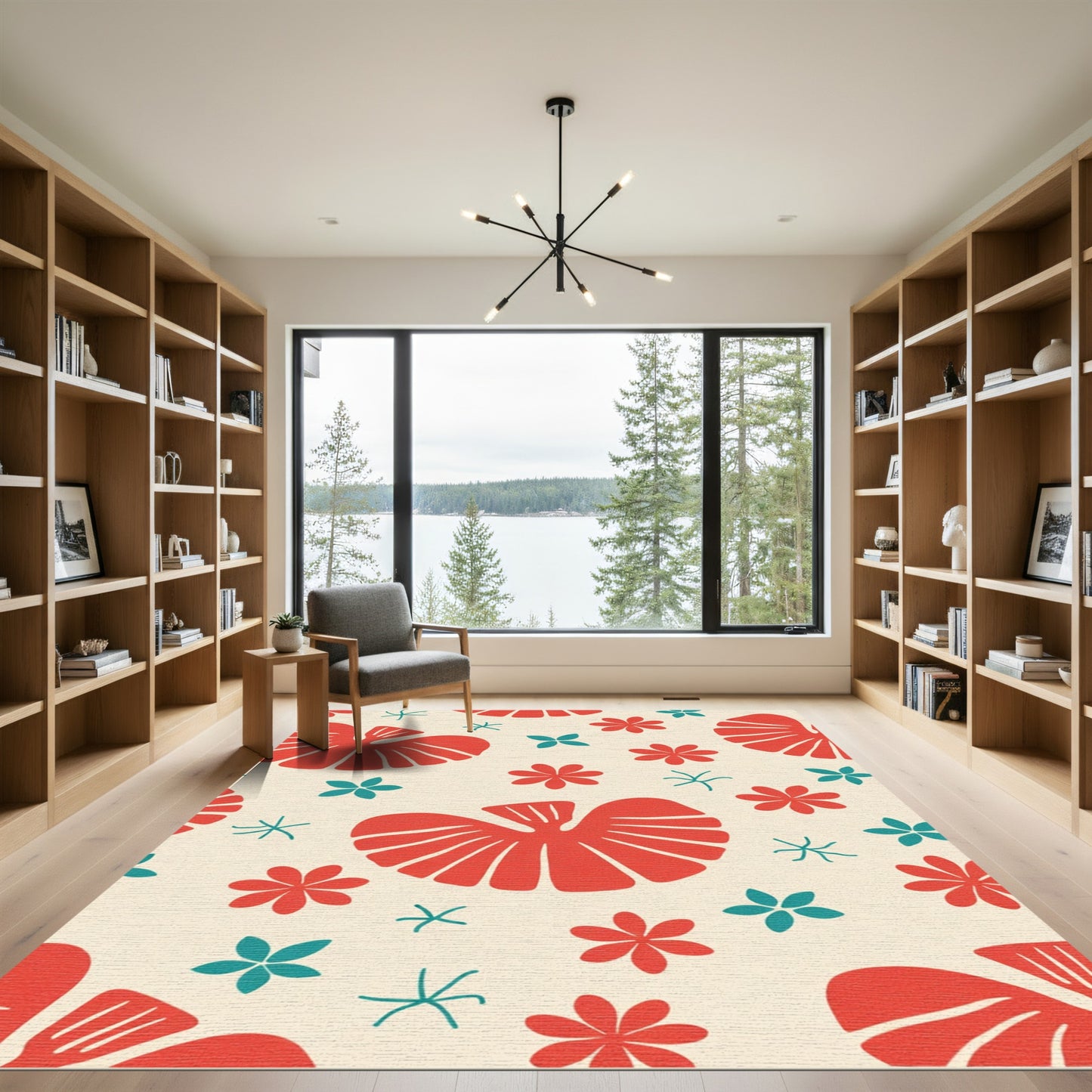 Coral Red Tropical Bloom Collage Rug