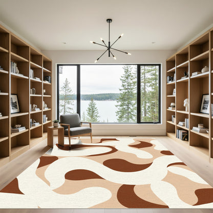 Earthy Brown Abstract Swirl Rug