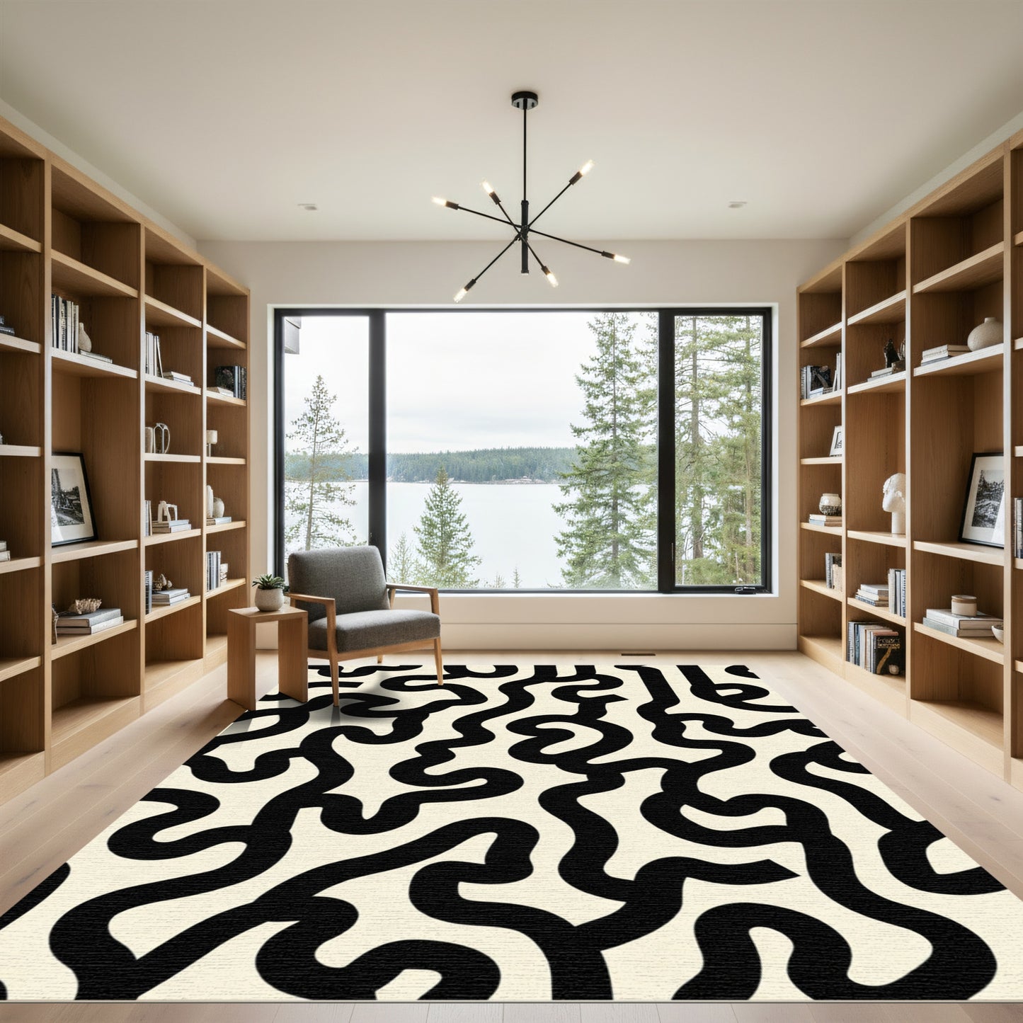Black Cream Abstract Continuous Line Rug