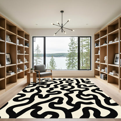 Black Cream Abstract Continuous Line Rug
