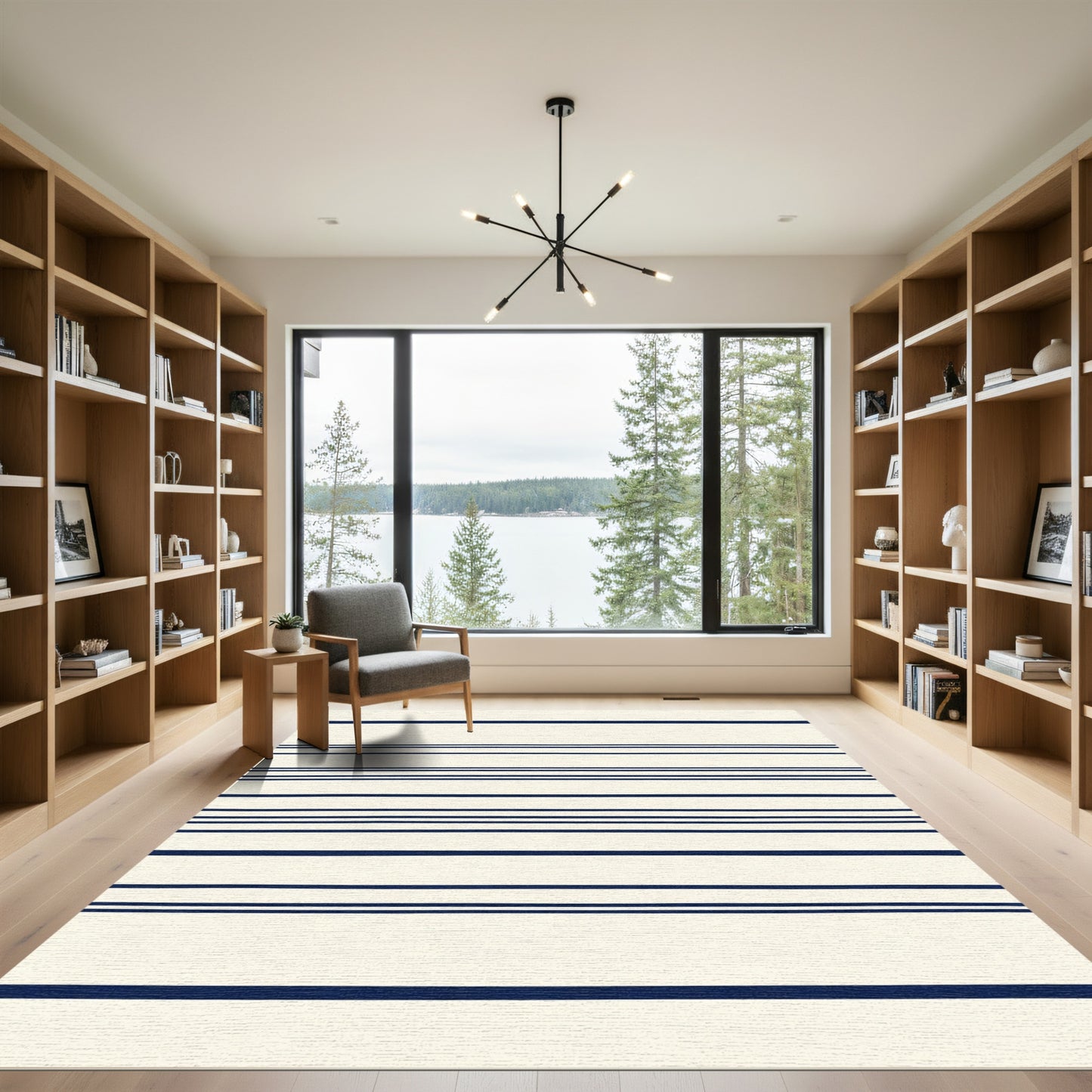Navy White Thin Stripe Rug