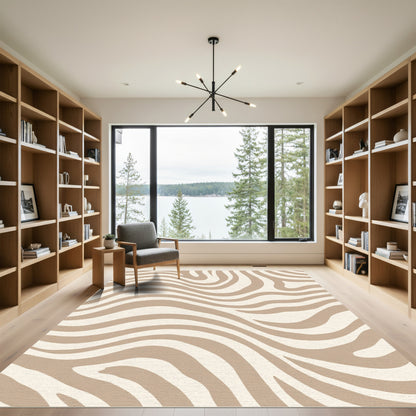Neutral Zebra Swirl Curves Rug
