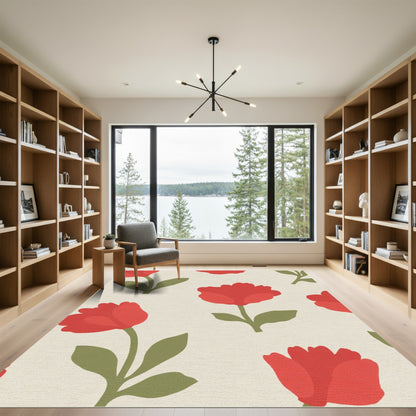 Crimson Floral Tulips Garden Rug
