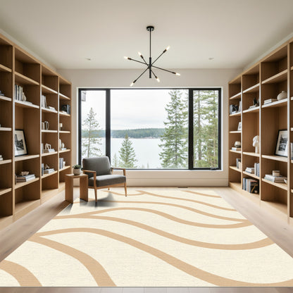 Cream Tan Wavy Organic Lines Rug