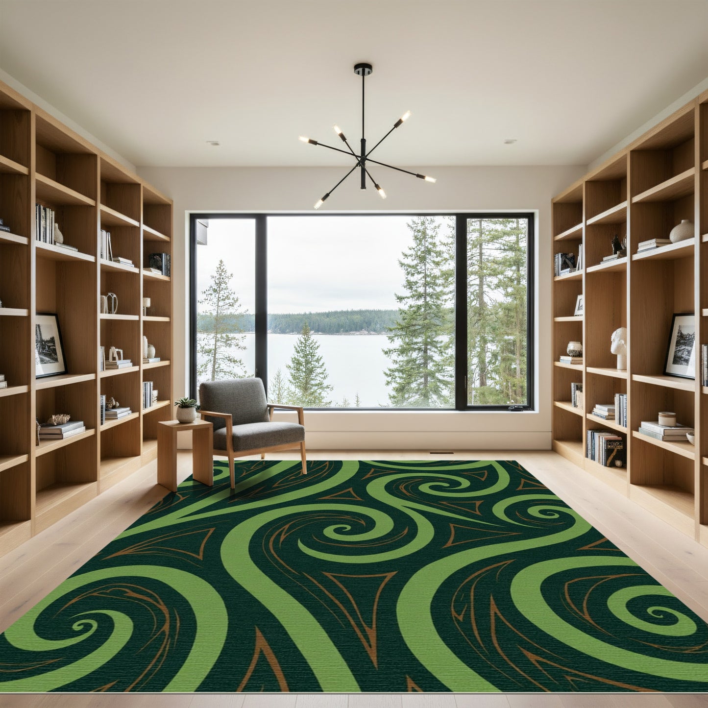 Deep Green Swirl Tribal Rug