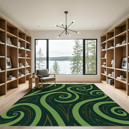 Deep Green Swirl Tribal Rug