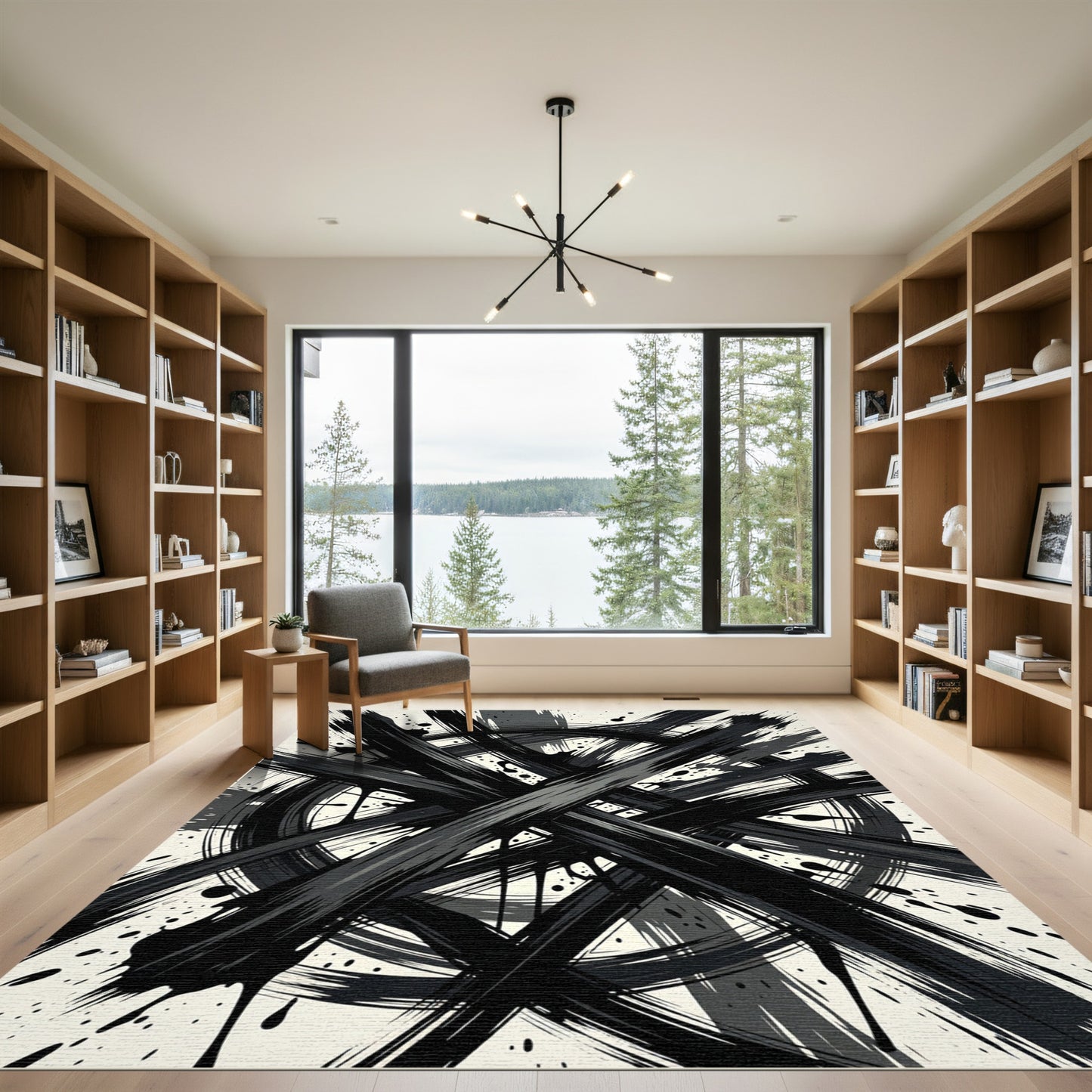 Bold Black Ink Splatter Circle Rug