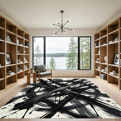 Bold Black Ink Splatter Circle Rug