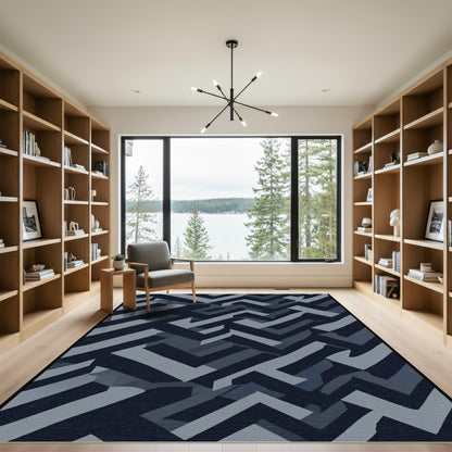 Dark Blue Camouflage Herringbone Rug