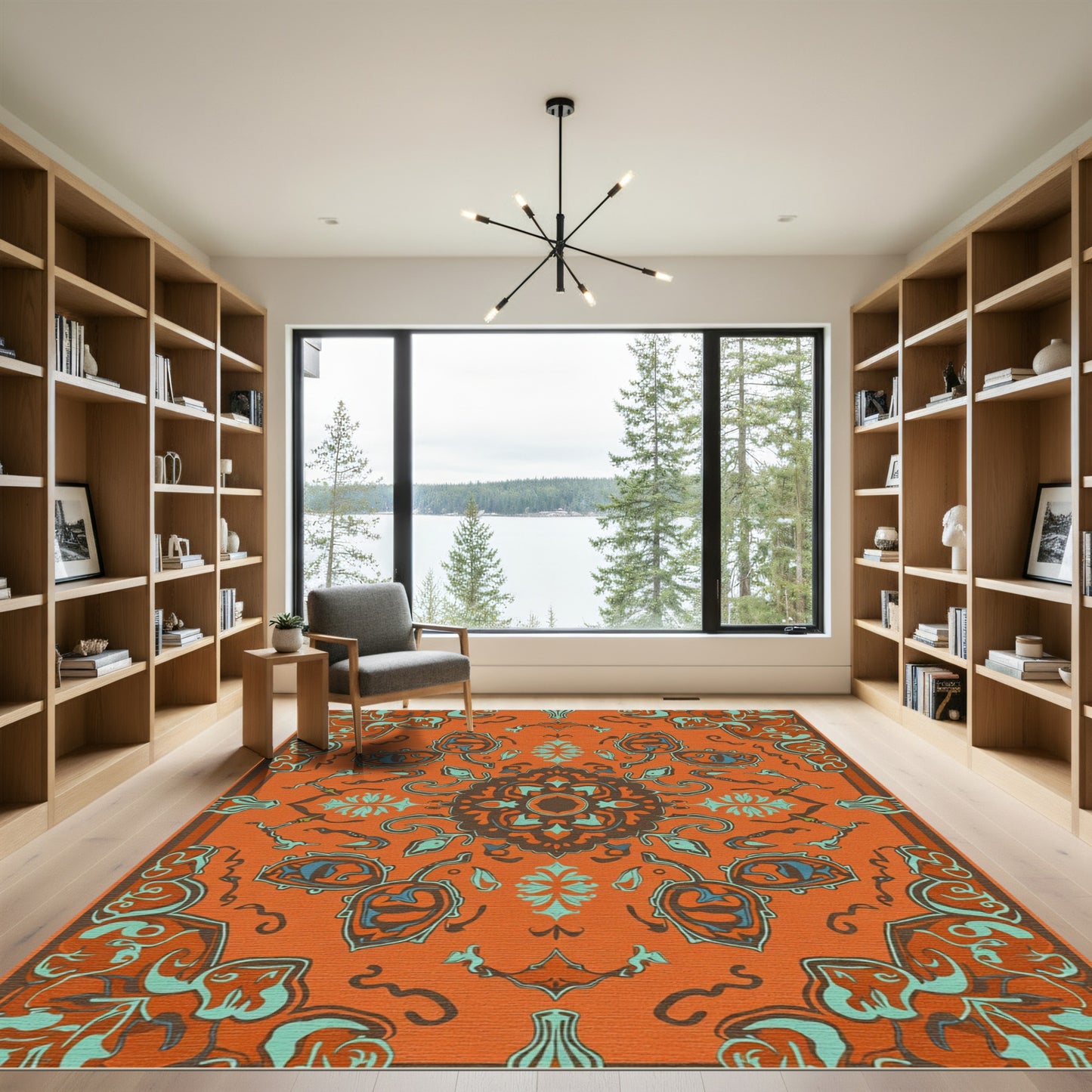 Warm Orange Medallion Floral Swirls Rug