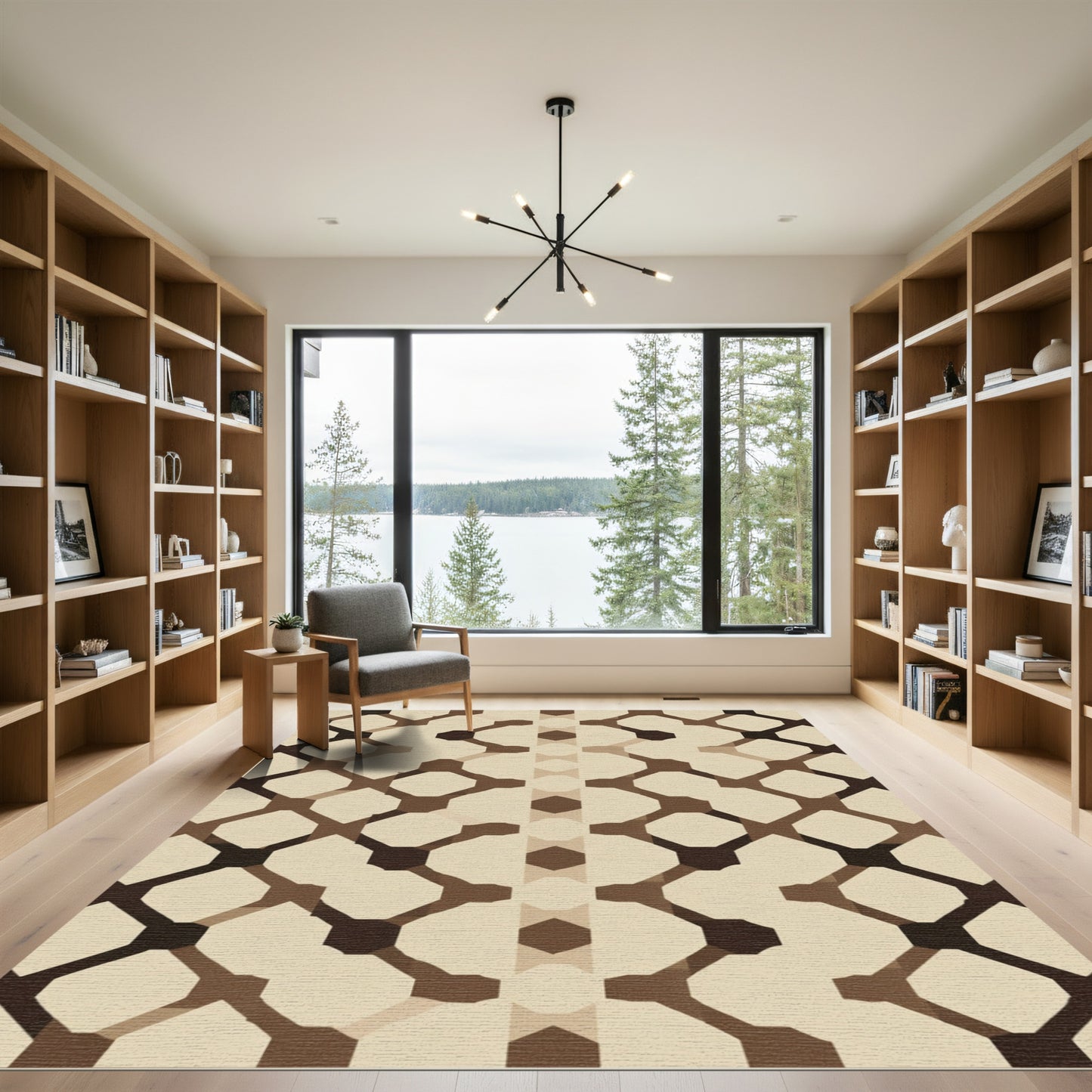 Geometric Lattice Beige Brown Rug