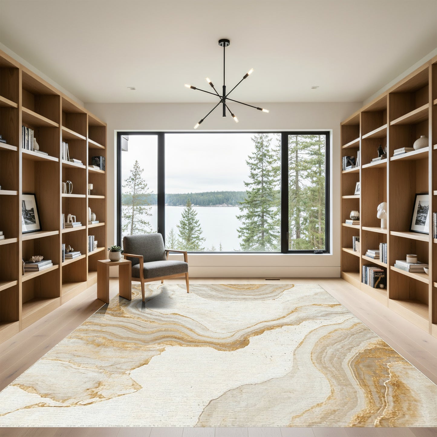 Cream Gold Veined Marble Rug