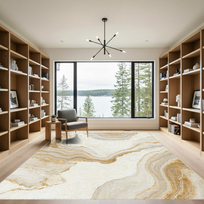 Cream Gold Veined Marble Rug