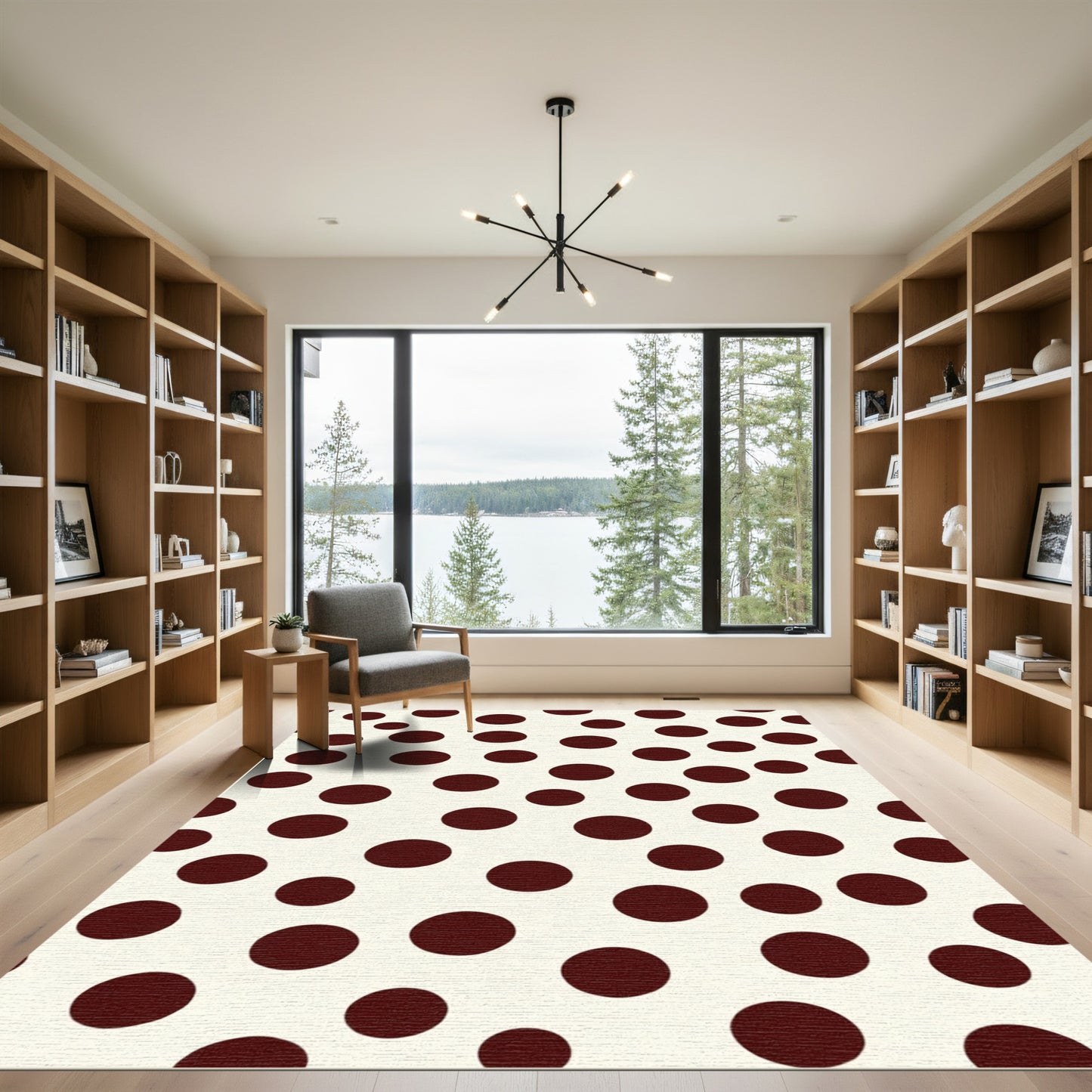 Crimson Polka Dot Cream Rounds Rug