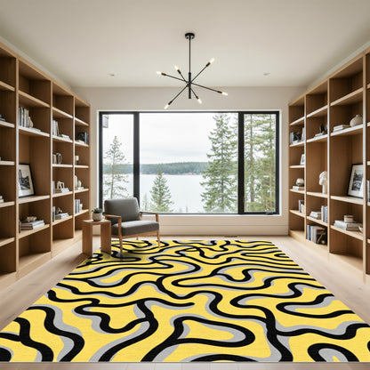Vibrant Yellow Wavy Contour Rug