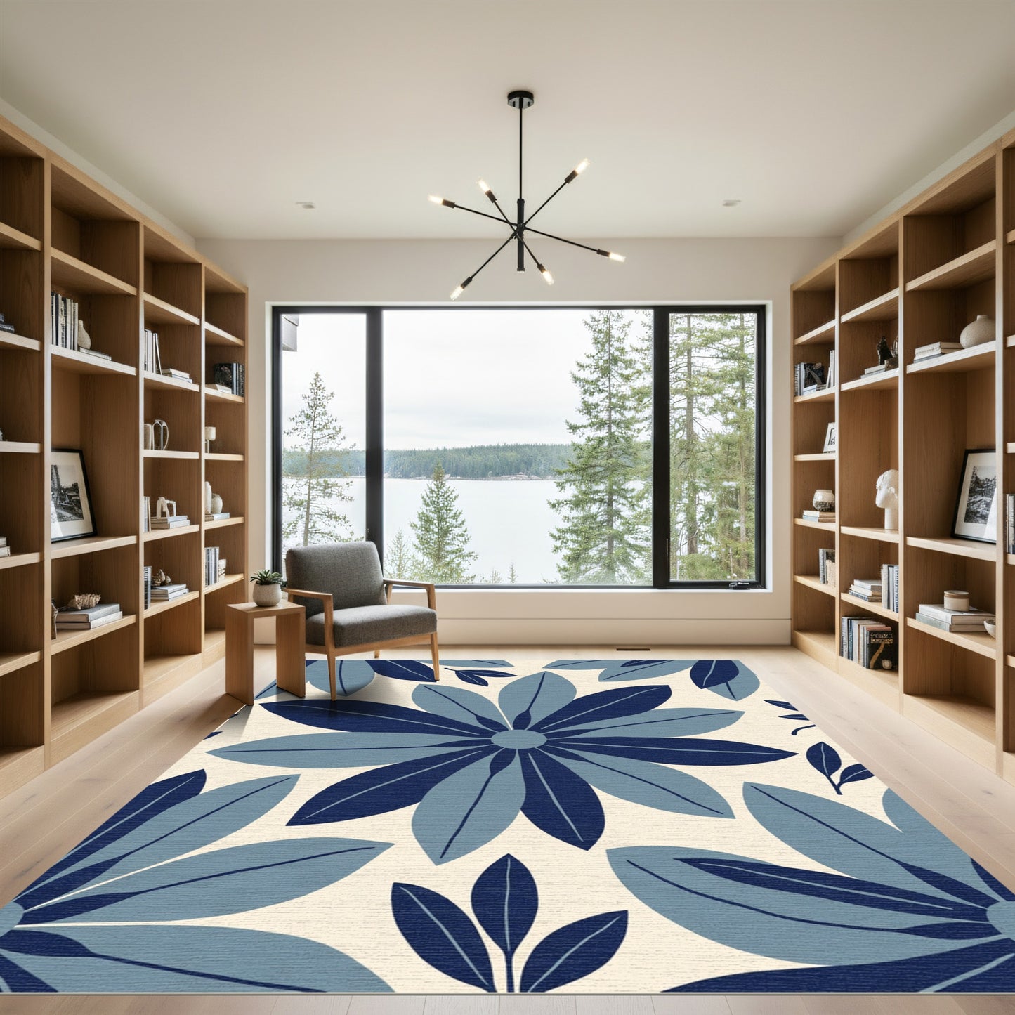 Deep Blue Daisy Bloom Rug