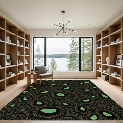 Black Gold Green Abstract Oval Rug