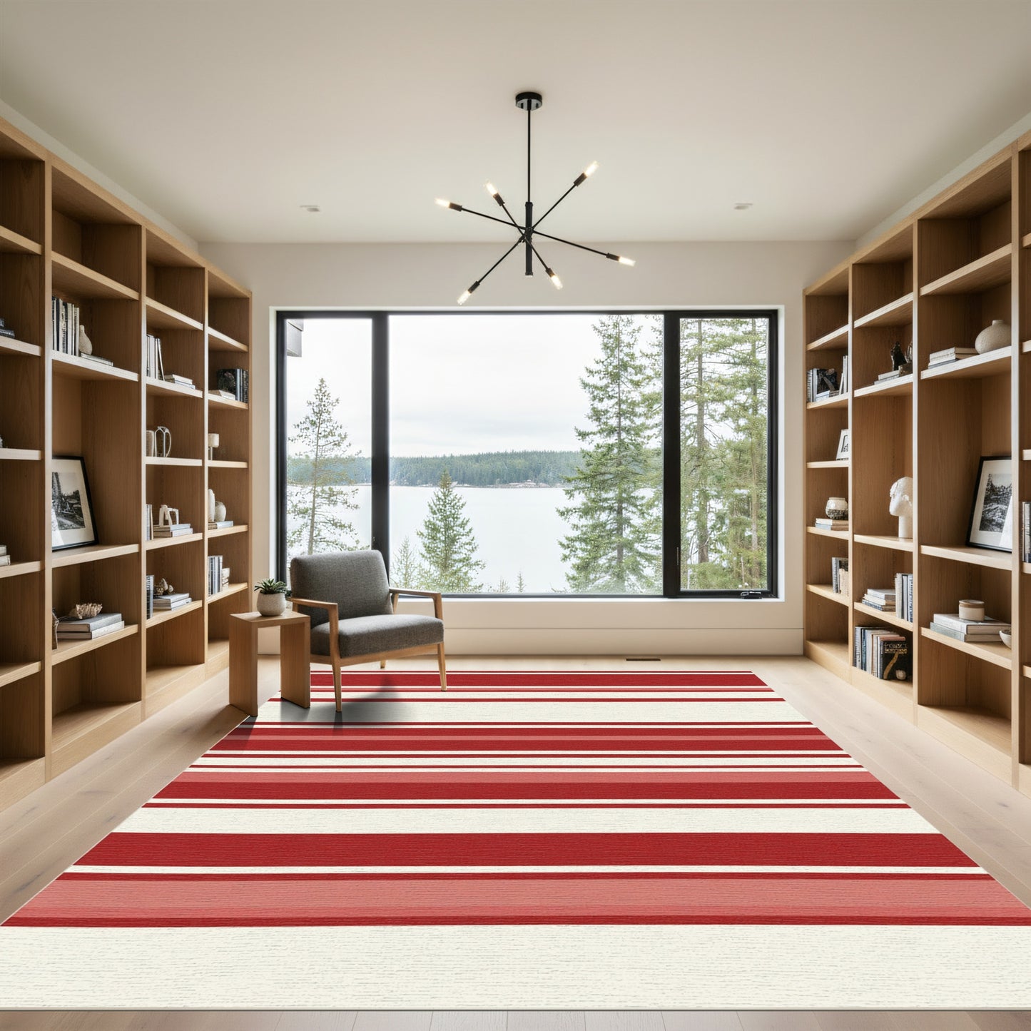 Crimson White Banded Stripe Rug