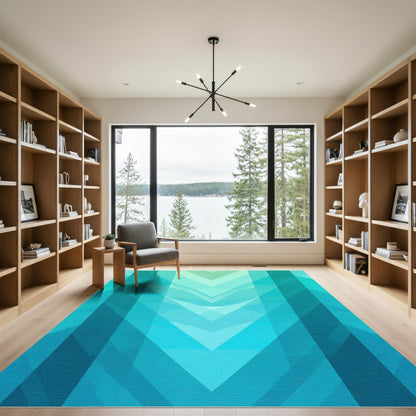 Aqua Geometric Chevron Layers Rug