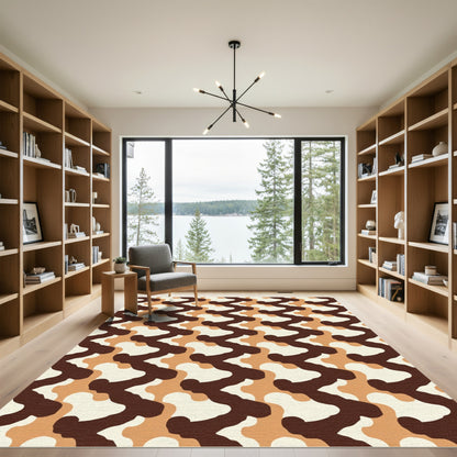 Earthy Brown Cream Interlocking Wave Rug